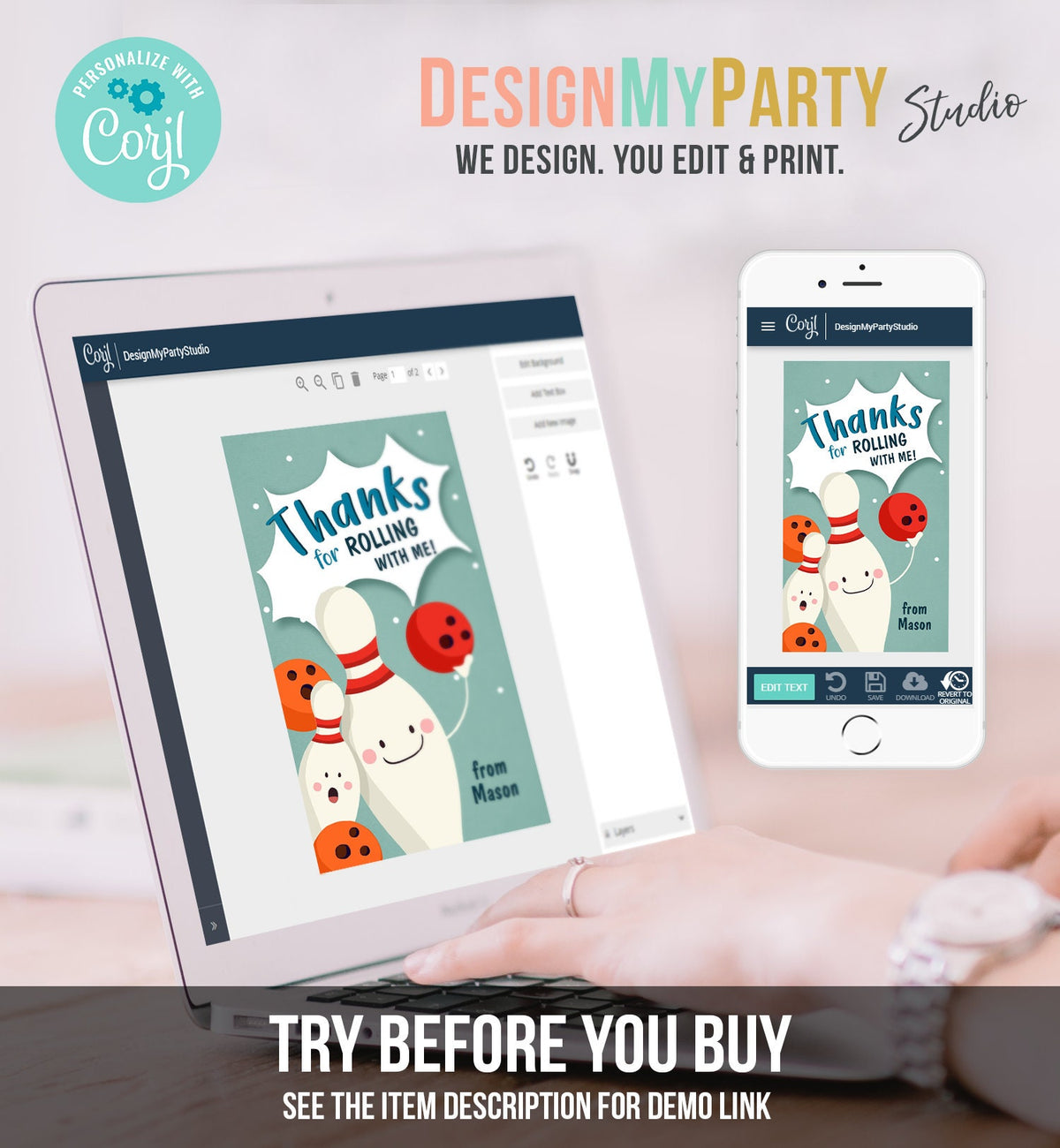 Editable Bowling Favor tags Bowling Party Boy Bowling Thank you tags Label tags Rolling With Me Labels Bowling Birthday Template Corjl 0324