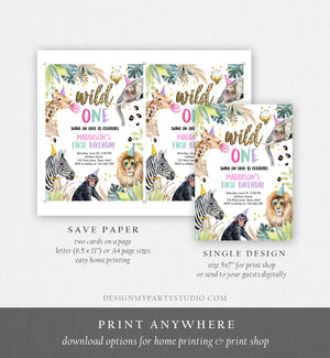 Editable Wild One Birthday Invitation Leopard Print Safari Animals Zoo 1st Birthday Party Animals Download Printable Template Corjl 0417