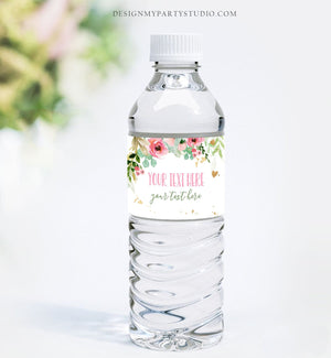 Editable Floral Water Bottle Labels Girl Birthday Peonies Greenery Eucalyptus Pink and Gold Printable Bottle Labels Corjl Template 0147