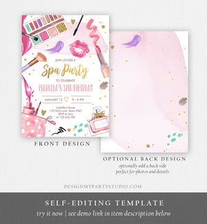Editable Spa Makeup Birthday Invitation Glam Party Girl Birthday Tween Spa Party Invite Pink Gold Download Printable Template Corjl 0420