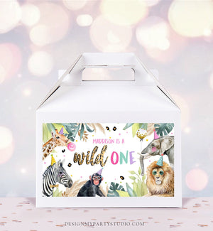 Editable Party Animals Gable Box Label Safari Animals Birthday Gift Box Zoo Birthday Jungle Pink Girl Download Printable Digital Corjl 0417