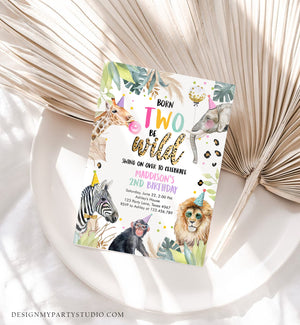 Editable Birthday Invitation Girl Born Two Be Wild Party Animals Invite Safari Zoo Birthday Download Printable Template Digital Corjl 0417