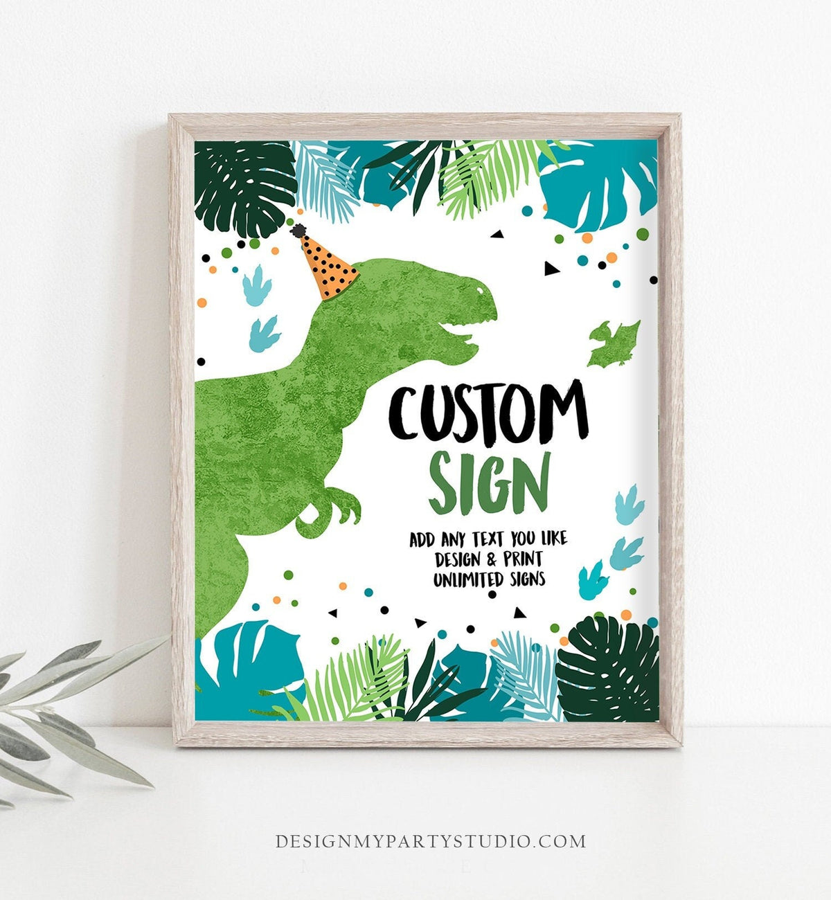 Editable Custom Dinosaur Birthday Sign Decor Dino Party Table Sign Blue Green Boy 8x10 T-Rex Party Three Rex Digital Template Printable 0389