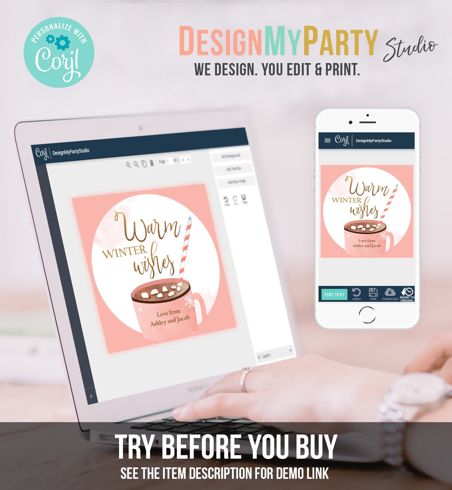 Editable Warm Wishes Tag Personalized Christmas Favors Tag Hot Cocoa Tag Holiday Gift Tag Hot Chocolate Tag Digital Template Printable 0353