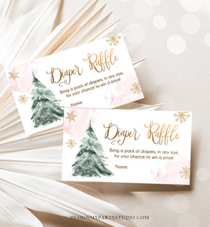 Editable Winter Diaper Raffle Tickets Baby Shower Blush Pink Girl Baby It's Cold Outside Winter Baby Snowflake Corjl Template Printable 0363