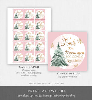 Editable Winter Tree Thank You Tag Winter Onederland Girl Christmas Thank You Snow Much Baby Shower Pink Gold Gift Corjl Printable 0363
