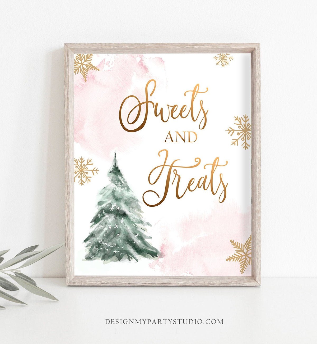 Sweets and Treats Sign Winter Tree Watercolor Snow Girl Baby Shower Sweets Table Sign Winter Party Birthday Instant Download Printable 0363