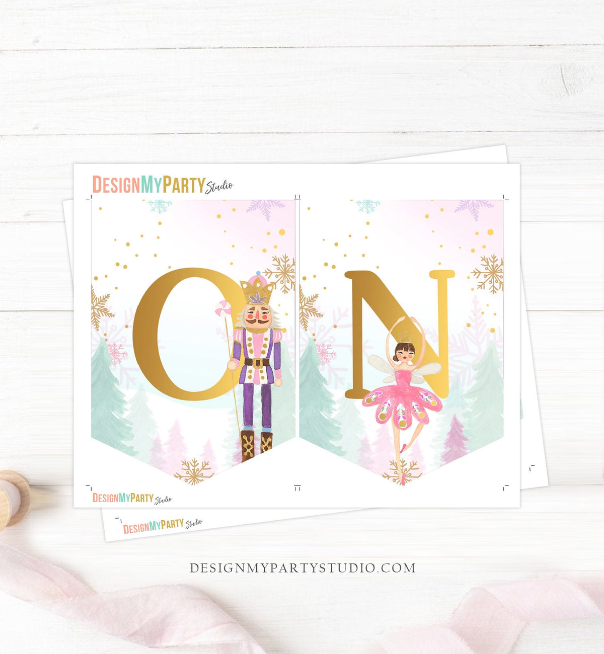 High Chair Banner Nutcracker Birthday Girl Land of Sweets Nutcracker Decor 1st Pink First Magical Winter Digital Download Printable 0352