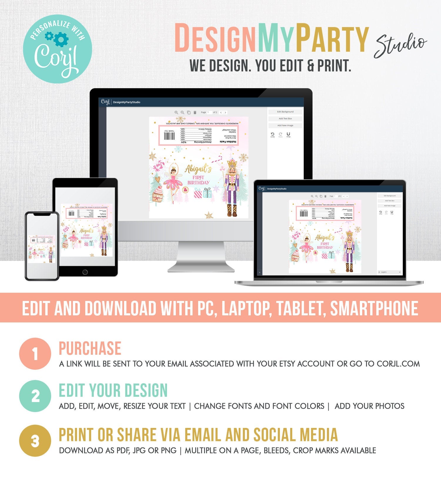 Editable Nutcracker Chocolate Bar Labels Candy Bar Wrapper Nutcracker Birthday Winter Land of Sweets Digital Template Printable 0352