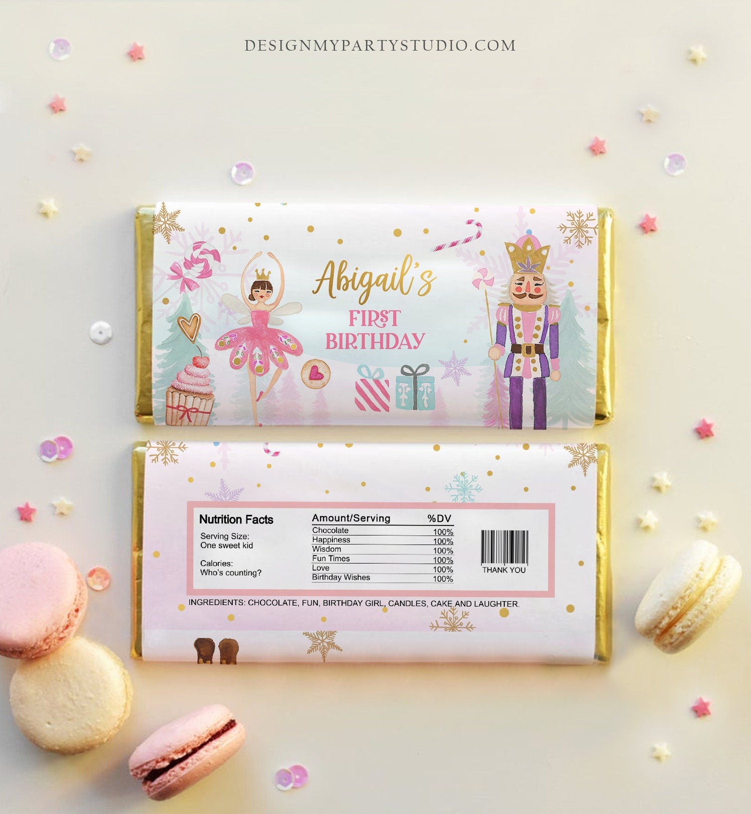 Editable Nutcracker Chocolate Bar Labels Candy Bar Wrapper Nutcracker Birthday Winter Land of Sweets Digital Template Printable 0352