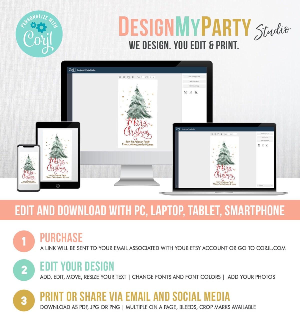 Editable Christmas Favor Tags Holiday Gift Tags Merry Christmas Holiday Tags Holiday Labels Tree Digital Download Template Printable 0363
