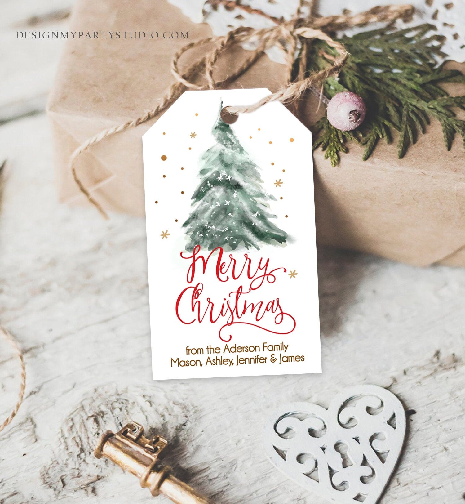 Editable Christmas Favor Tags Holiday Gift Tags Merry Christmas Holiday Tags Holiday Labels Tree Gold Download Printable Template Corjl 0363