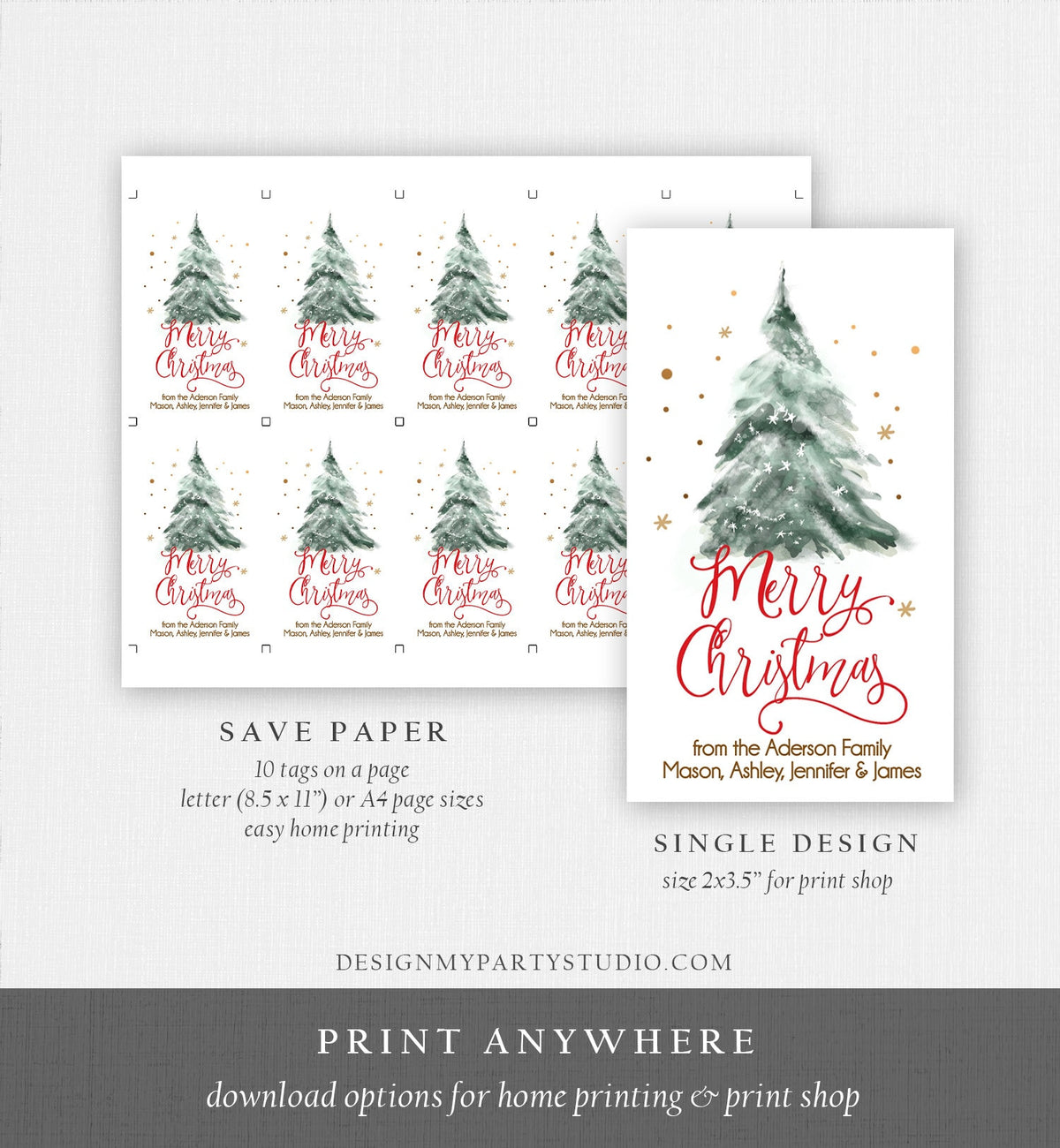 Editable Christmas Favor Tags Holiday Gift Tags Merry Christmas Holiday Tags Holiday Labels Tree Digital Download Template Printable 0363