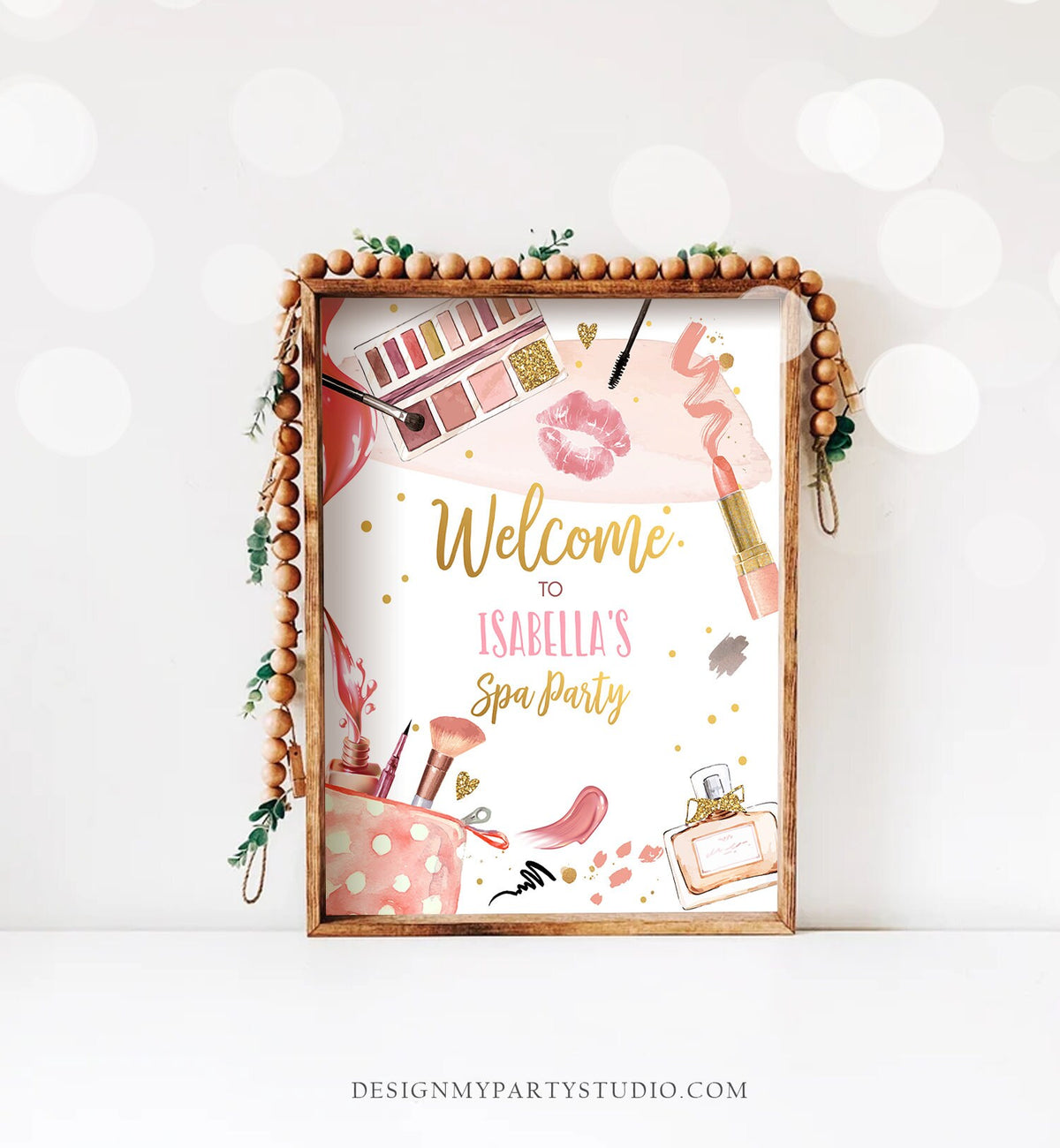 Editable Spa Party Birthday Welcome Sign Glamour Party Spa Birthday Poster Decor Girl Pink Gold Makeup Party Template Digital Printable 0420