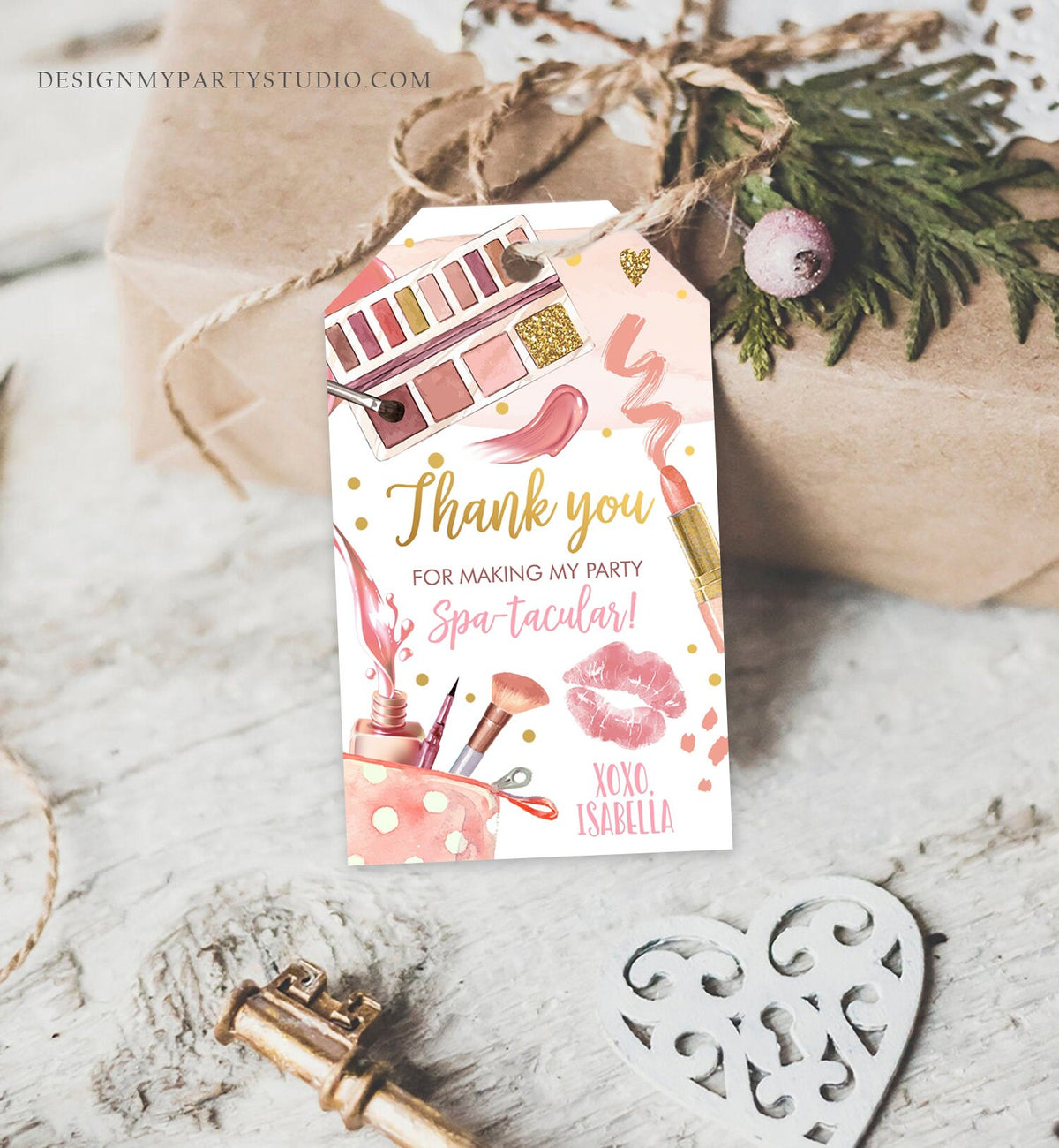 Editable Spa Party Favor Tags Glamour Party Thank You Tags Spa Birthday Girl Make up Party Glam Pink Gift Tag Digital Corjl Template 0420
