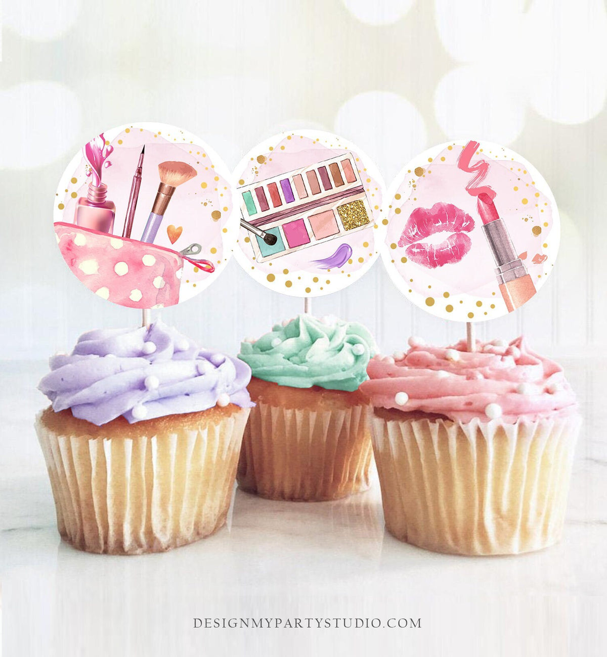 Spa Party Cupcake Toppers Favor Tags Glamour Birthday Party Decoration Fashion Party Spa Birthday Makeup Download Digital PRINTABLE 0420