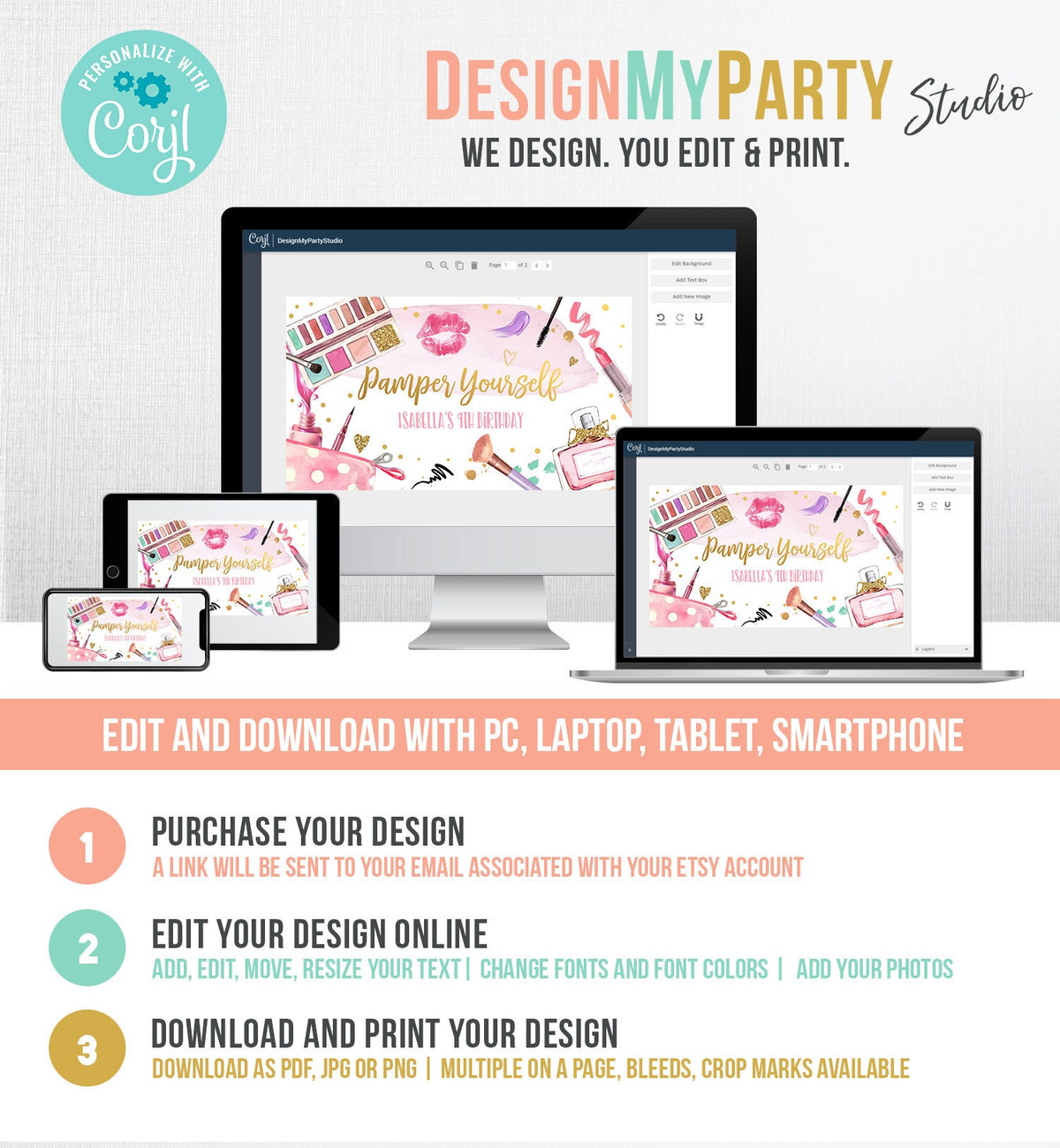 Editable Spa Party Favor Box Glamour Birthday Gable Box Label Girl Pamper Yourself Get Pampered Glam Party Download Template Printable 0420