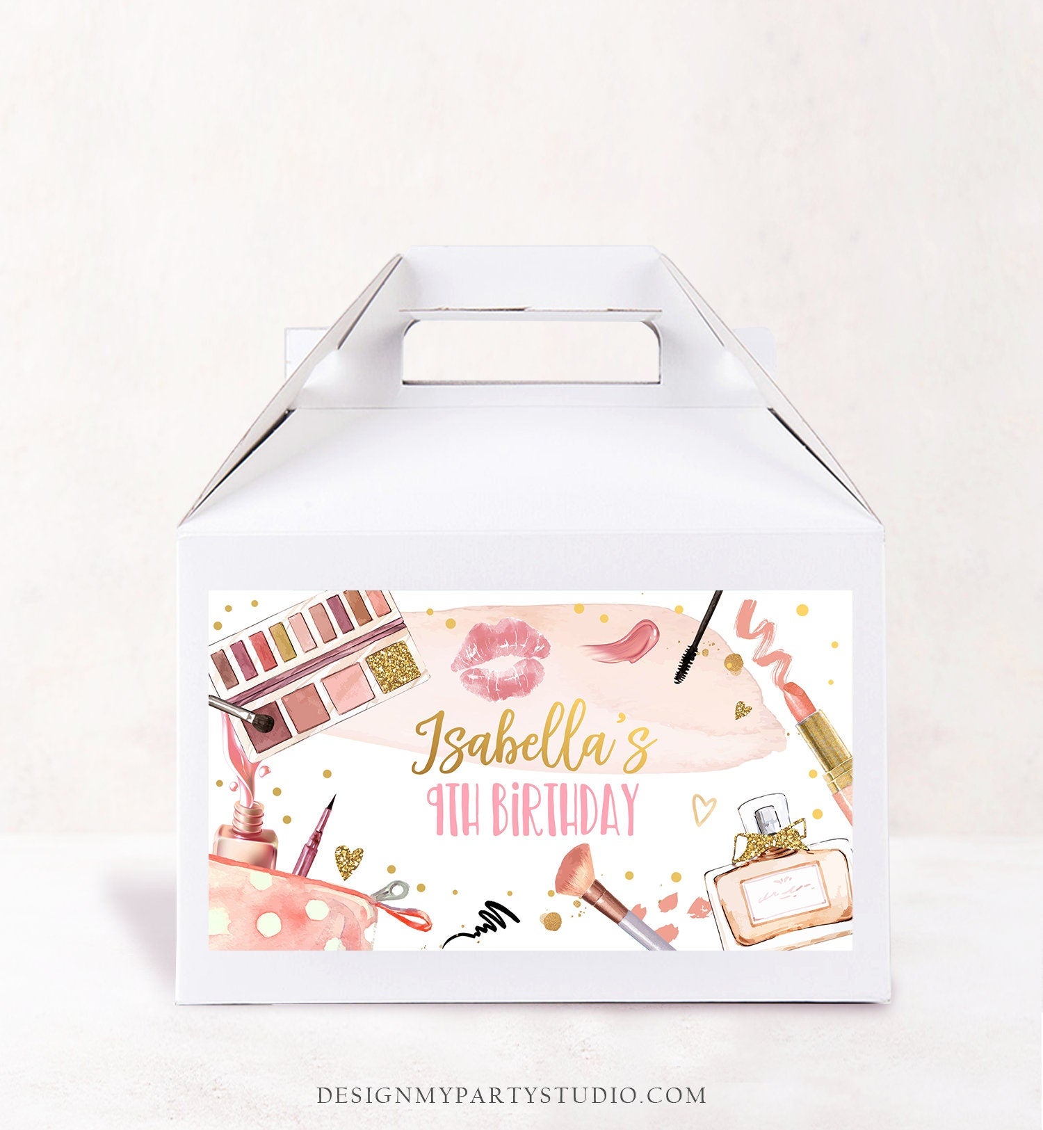 Editable Spa Party Favor Box Glamour Birthday Gable Box Label Girl Pamper Yourself Get Pampered Glam Party Download Printable Corjl 0420