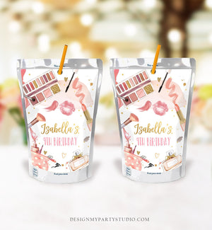 Editable Spa Party Capri Sun Labels Juice Pouch Labels Glam Party Glamour Birthday Pamper Party Pink Download Corjl Template Printable 0420