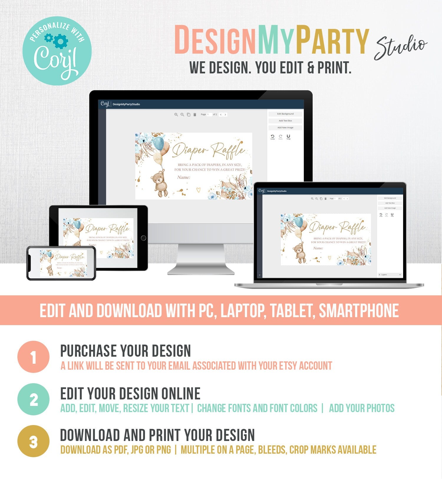 Editable Boho Teddy Bear Diaper Raffle Ticket Bear Baby Shower Pampas Grass Registry Card Diaper Game Boy Template PRINTABLE Corjl 0421