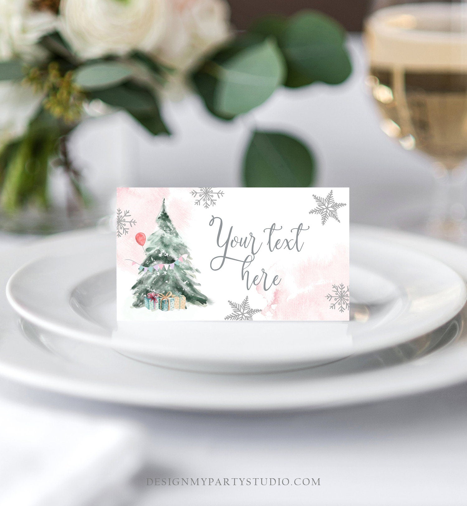 Editable Winter Onederland Birthday Food Tent Cards Winter Tree Labels Girl Christmas Party Place Cards Snow Digital Template Printable 0363