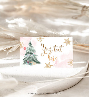 Editable Winter Onederland Birthday Food Tent Cards Winter Tree Labels Girl Christmas Party Place Cards Snow Printable Template Corjl 0363
