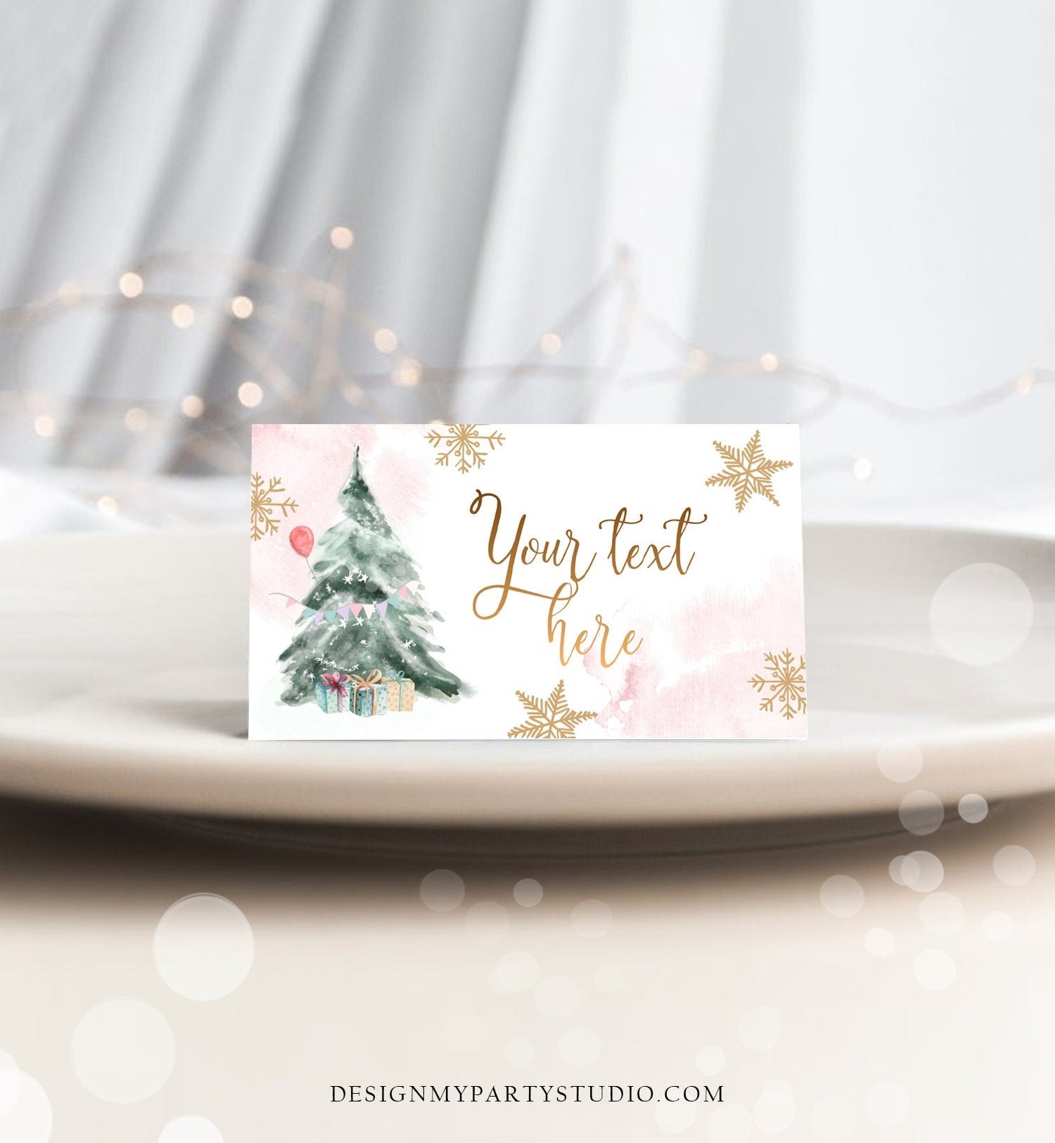Editable Winter Onederland Birthday Food Tent Cards Winter Tree Labels Girl Christmas Party Place Cards Snow Digital Template Printable 0363