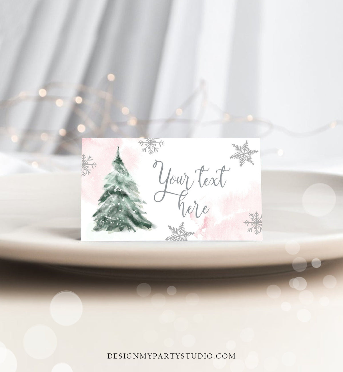 Editable Baby It&#39;s Cold Outside Food Tent Cards Winter Tree Labels Girl Birthday Baby Shower Place Cards Snow Printable Template Corjl 0363