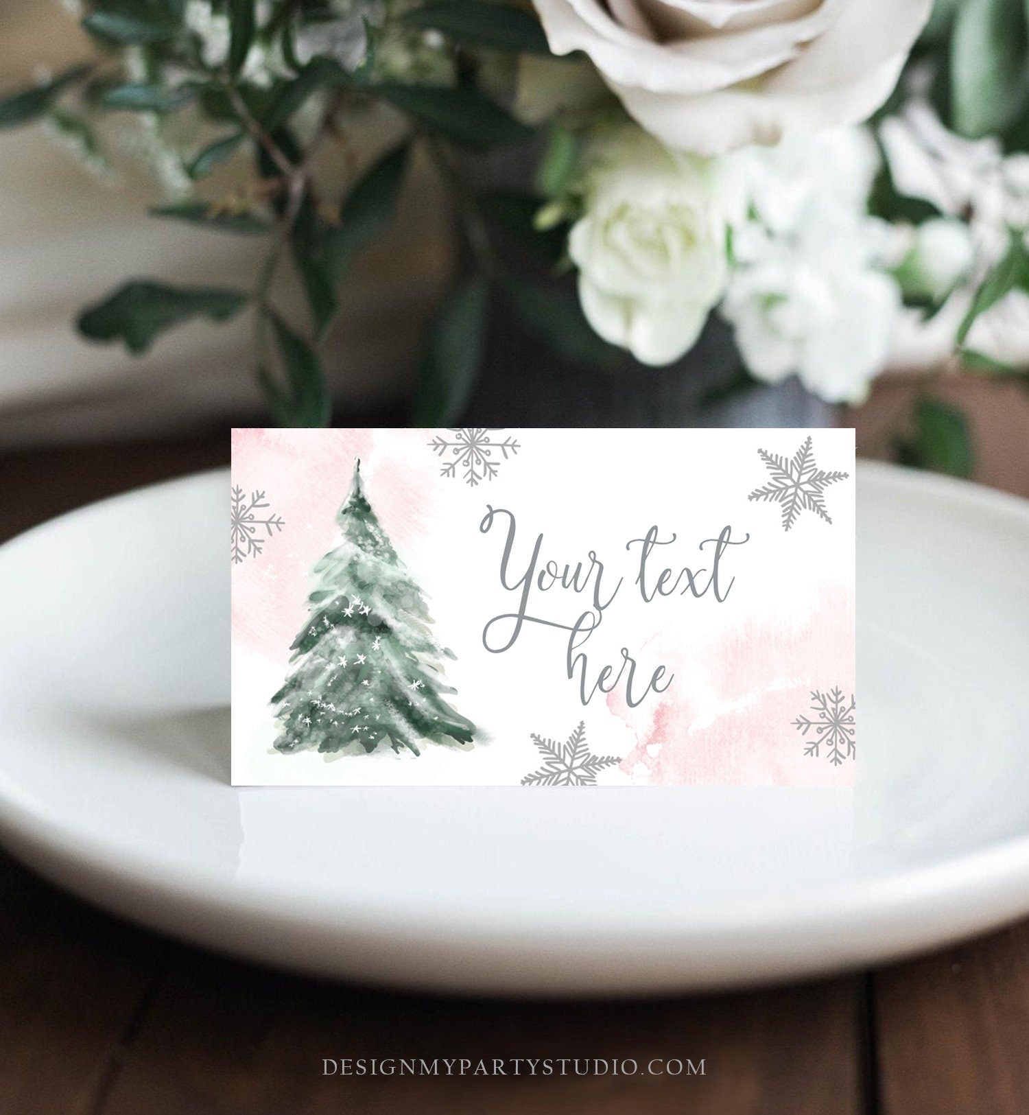 Editable Baby It's Cold Outside Food Tent Cards Winter Tree Labels Girl Birthday Baby Shower Place Cards Snow Printable Template Corjl 0363