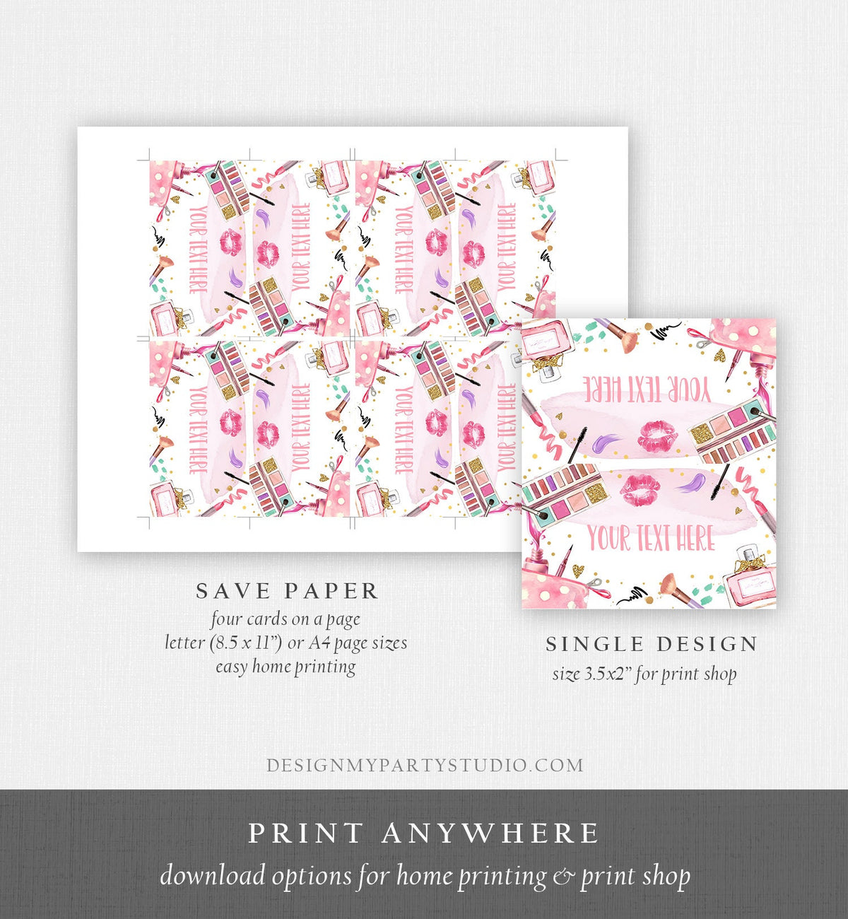 Editable Spa Party Food Label Glitters and Glamour Birthday Food Tent Girl Buffet Label Tent Makeup Fashion Digital Template Printable 0420