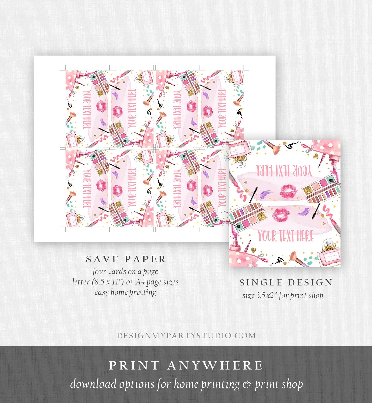 Editable Spa Party Food Label Glitters and Glamour Birthday Food Tent Girl Buffet Label Tent Makeup Fashion Digital Template Printable 0420