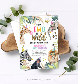 Editable Birthday Invitation Girl Born Two Be Wild Party Animals Invite Safari Zoo Birthday Download Printable Template Digital Corjl 0417