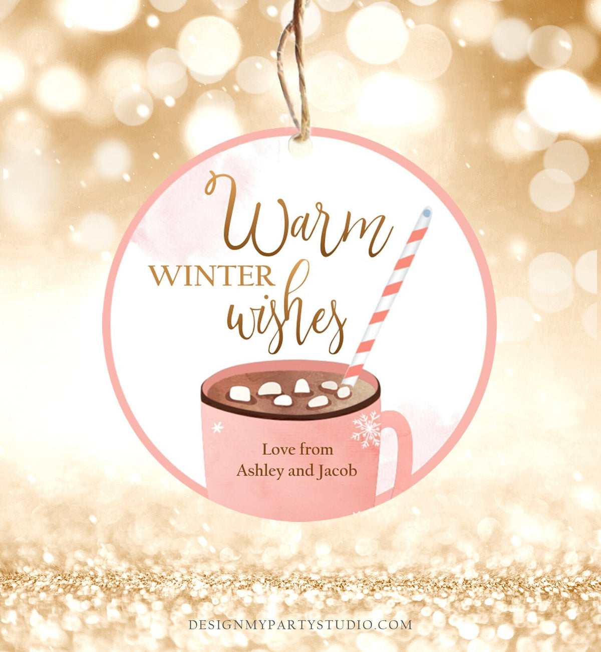 Editable Warm Wishes Tag Personalized Christmas Favors Tag Hot Cocoa Tag Holiday Gift Tag Hot Chocolate Tag Digital Template Printable 0353