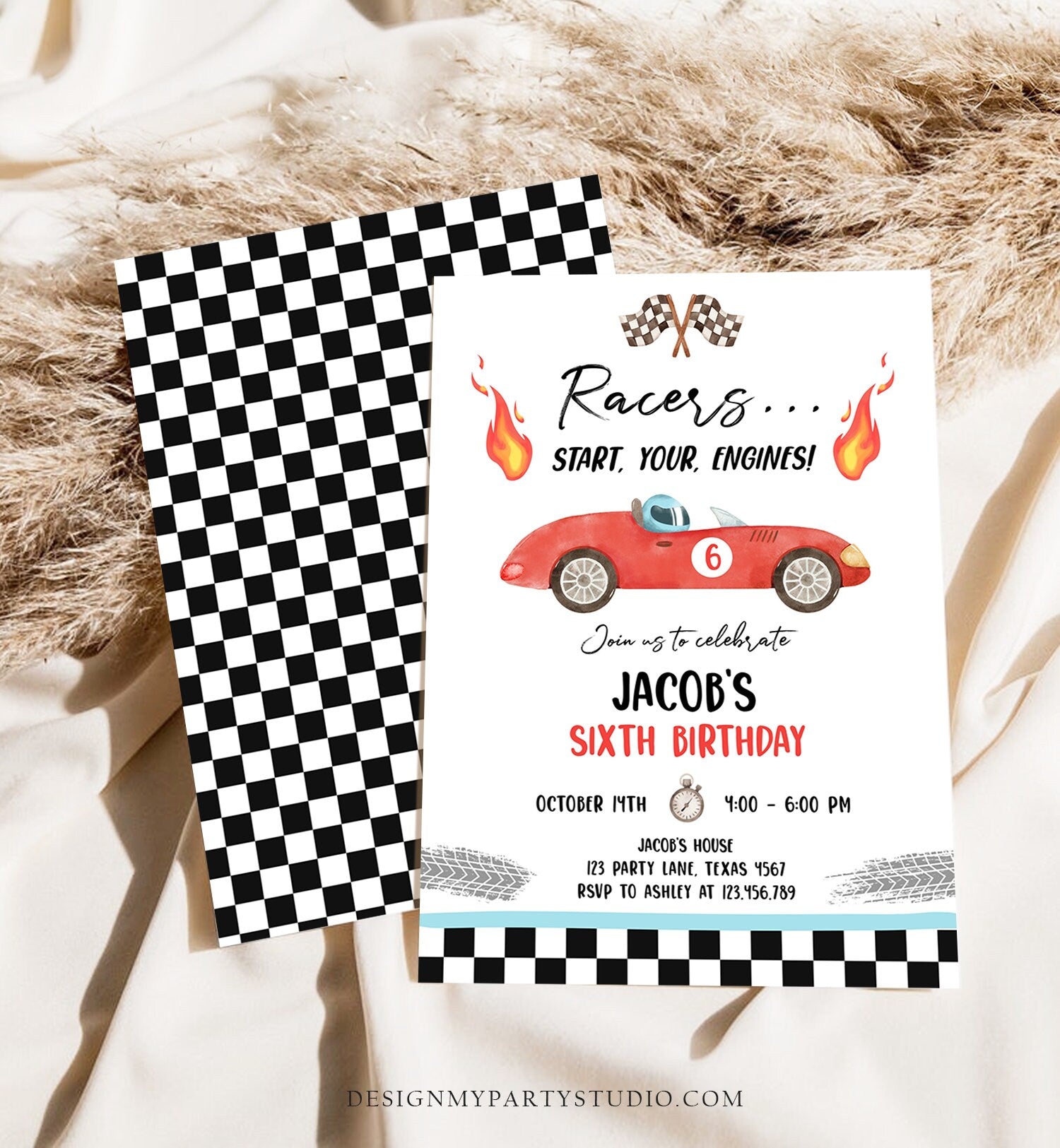 Editable Racing Birthday Invitation Racers Start Your Engines Race Car Party Little Racer Digital Download Evite Template Printable 0424