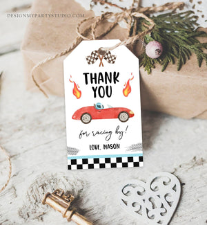 Editable Racing Favor Tags Race Car Birthday Thank you Label Growing Up Two Fast Gift tags Red Race Cars 2nd Template Corjl PRINTABLE 0424