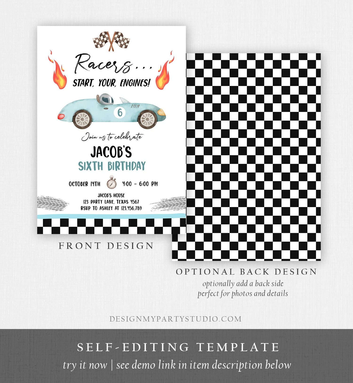 Editable Racing Birthday Invitation Racers Start Your Engines Race Car Party Little Racer Digital Download Evite Template Printable 0424