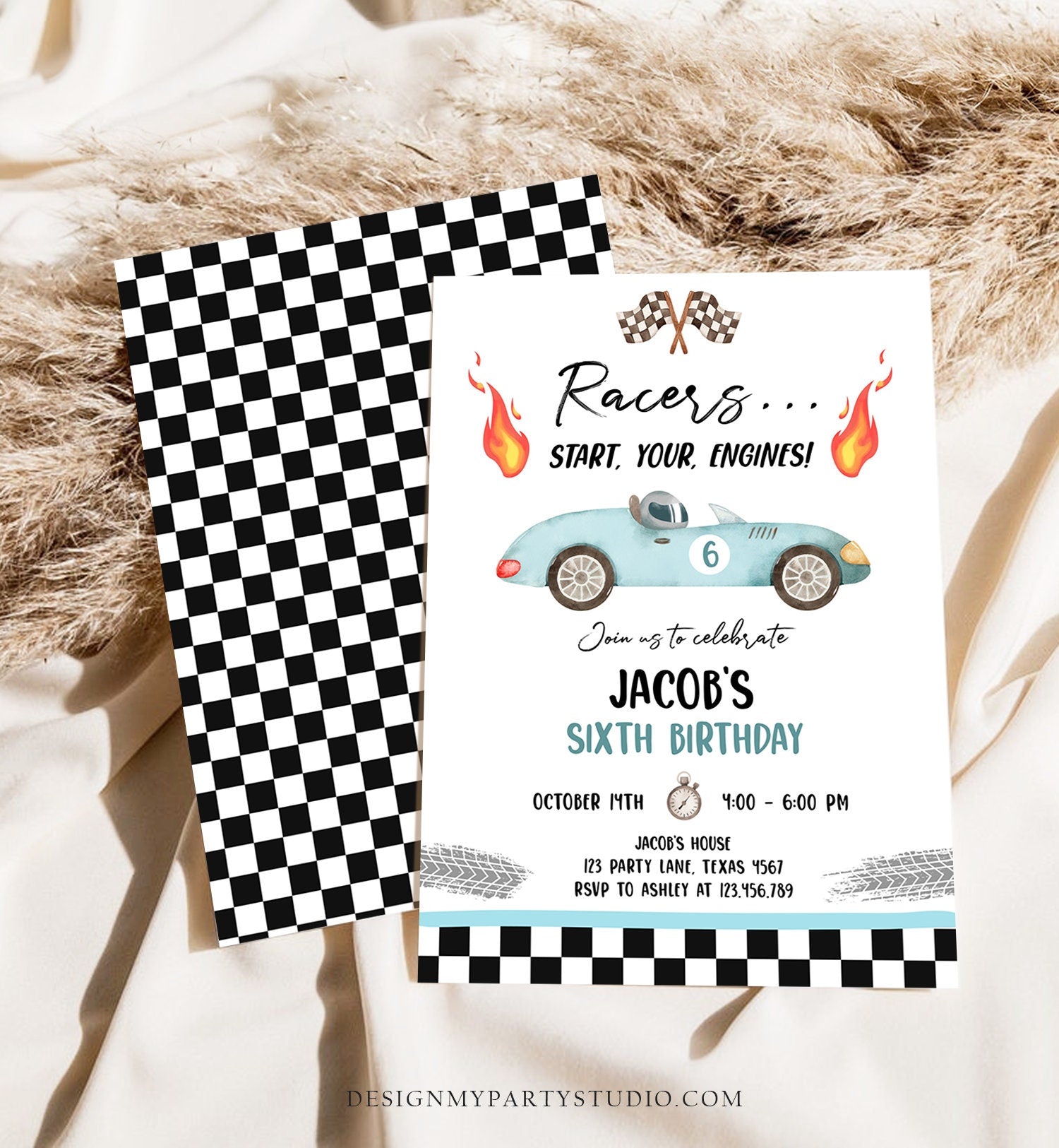 Editable Racing Birthday Invitation Racers Start Your Engines Race Car Party Little Racer Digital Download Evite Template Printable 0424