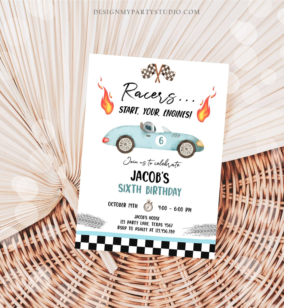 Editable Racing Birthday Invitation Racers Start Your Engines Race Car Party Little Racer Digital Download Evite Template Printable 0424