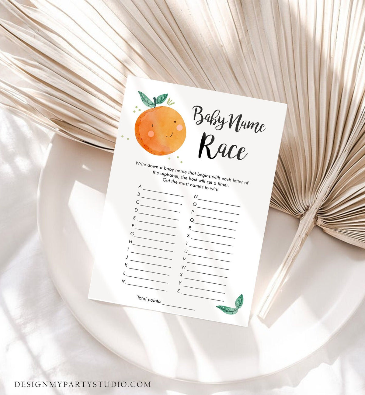 Editable Baby Name Race Game Little Cutie Baby Shower Orange Clementine Guess Baby Names Sprinkle Activity Digital Download Template 0330