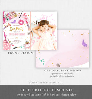 Editable Spa Birthday Party Glitters and Glamour Fashion Makeup Birthday Invitation Pink Gold Girl Download Printable Template Corjl 0420