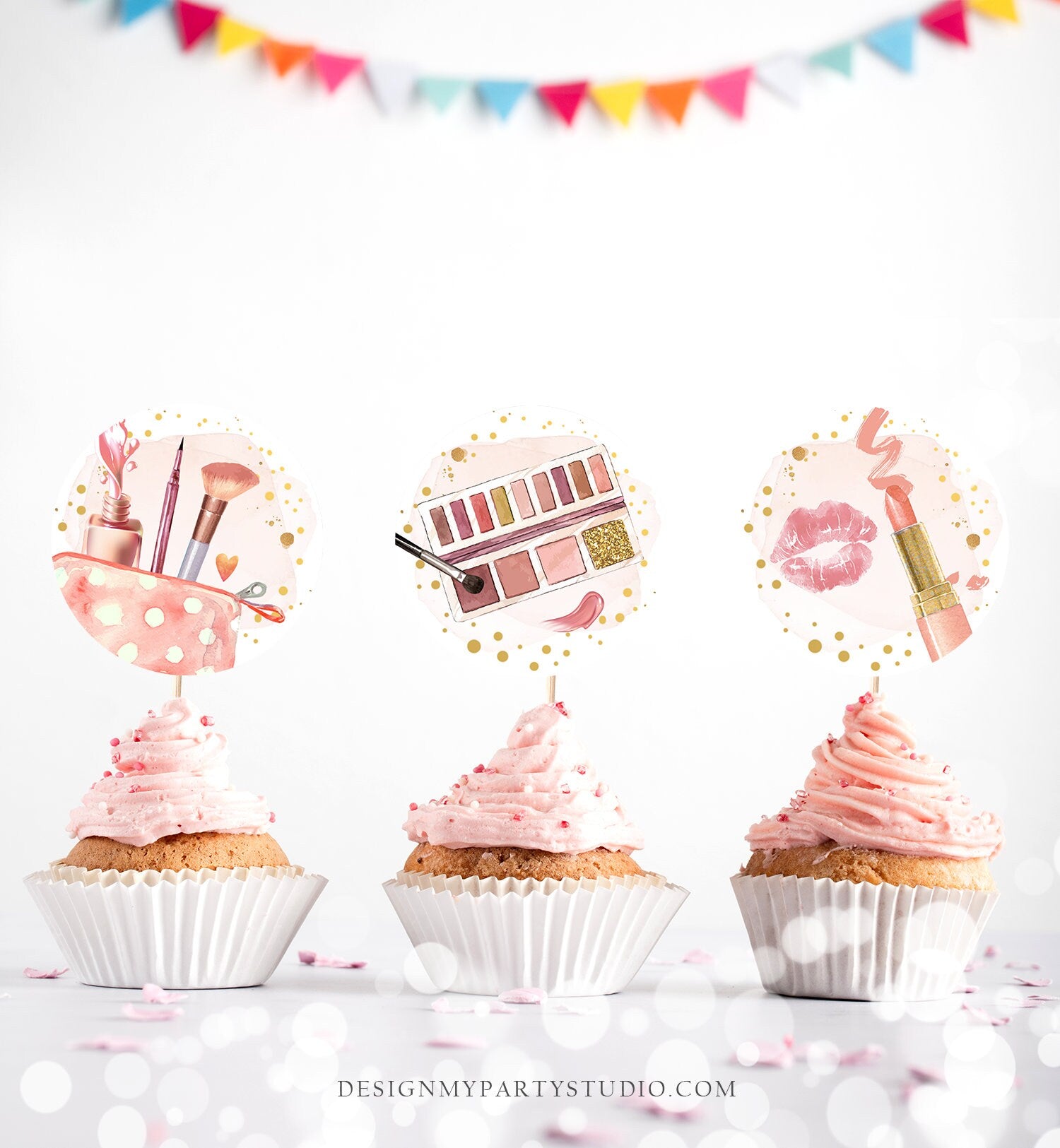 Spa Party Cupcake Toppers Favor Tags Glamour Birthday Party Decoration Fashion Party Spa Birthday Makeup Download Digital PRINTABLE 0420