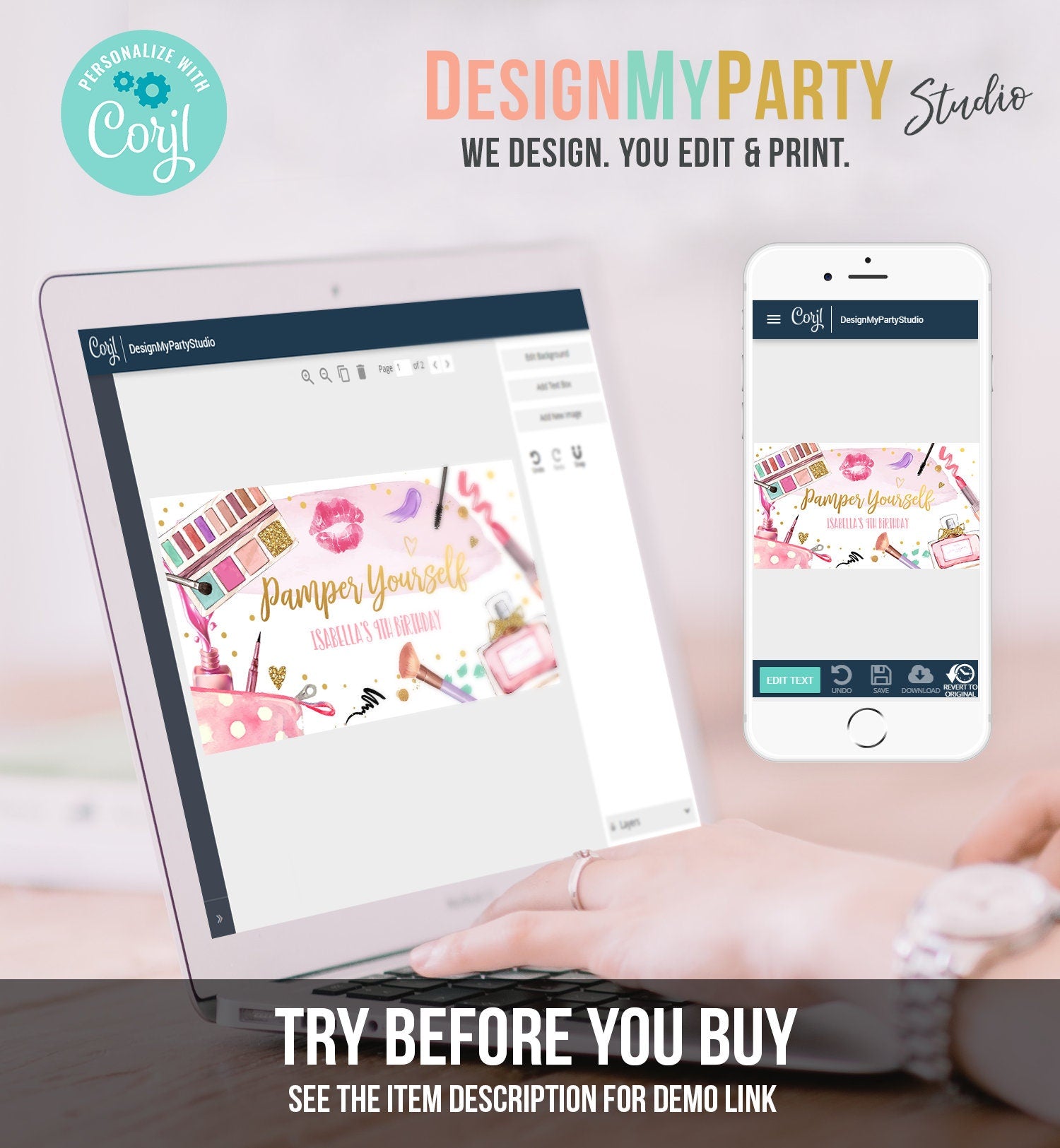 Editable Spa Party Favor Box Glamour Birthday Gable Box Label Girl Pamper Yourself Get Pampered Glam Party Download Template Printable 0420