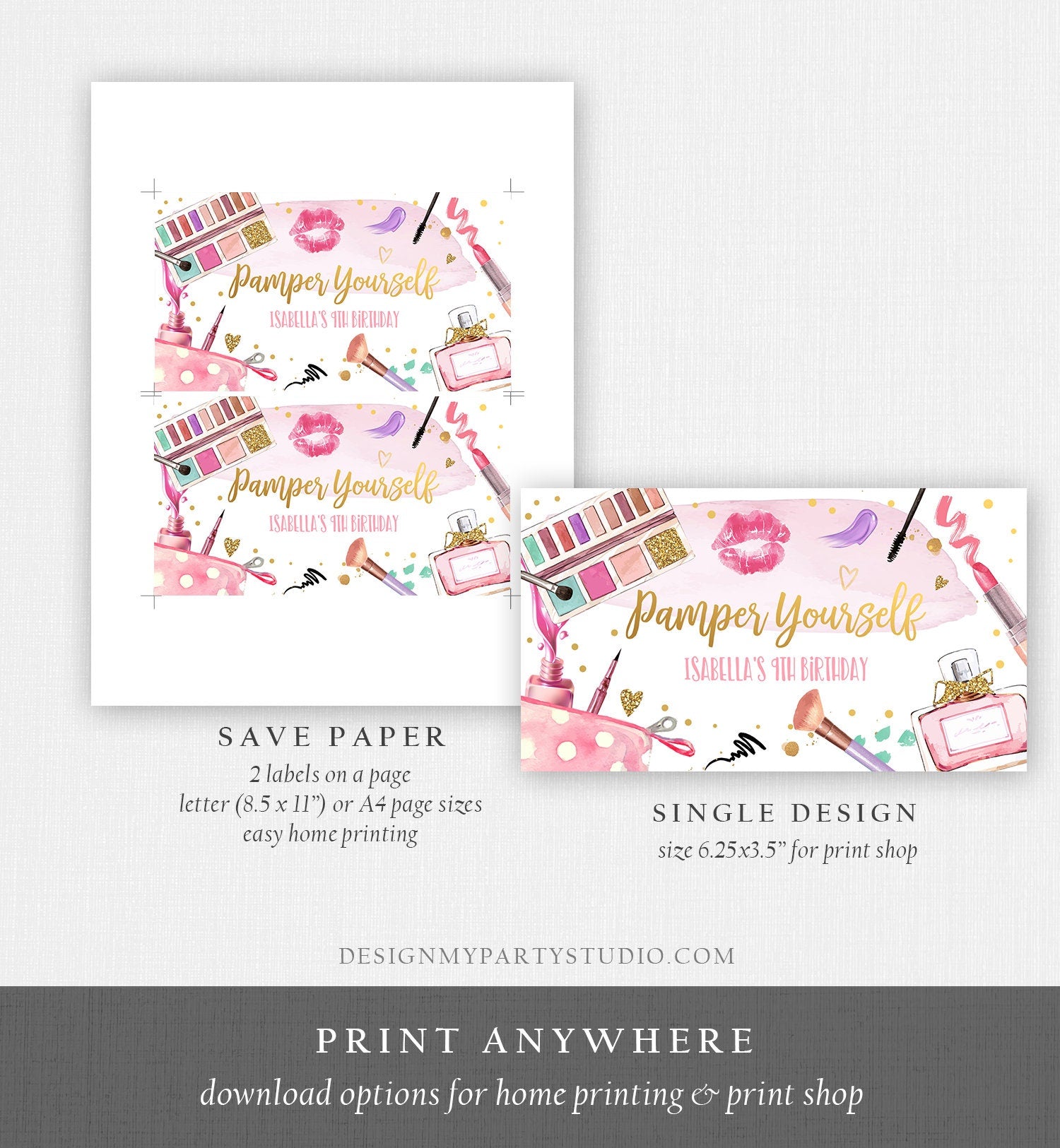 Editable Spa Party Favor Box Glamour Birthday Gable Box Label Girl Pamper Yourself Get Pampered Glam Party Download Template Printable 0420