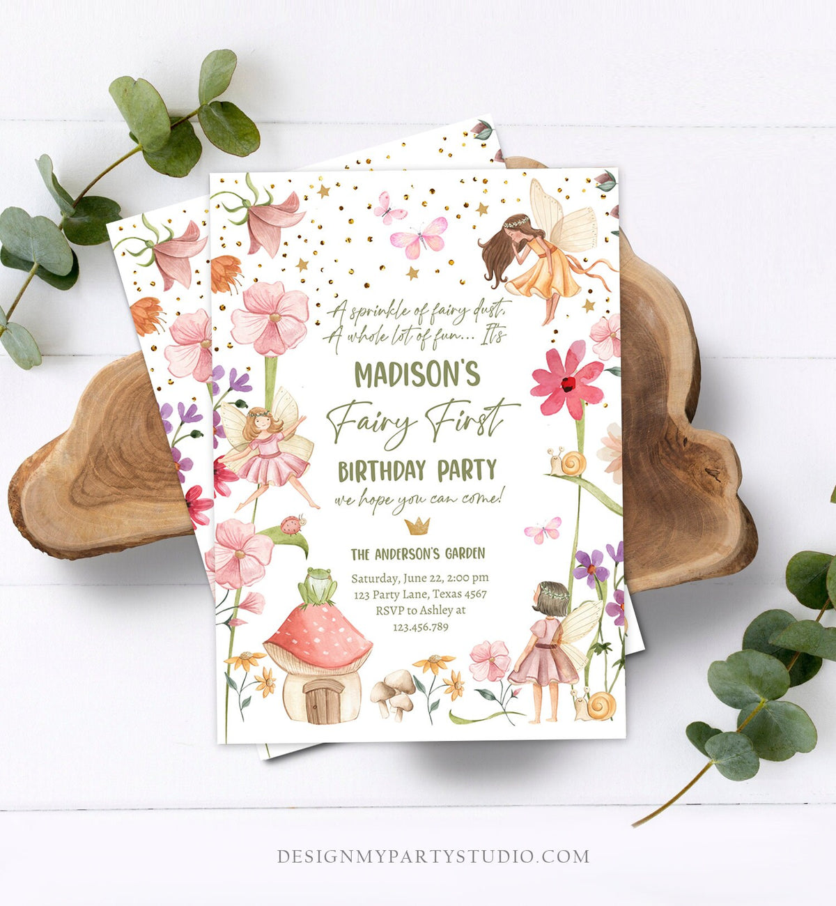 Editable Fairy First Birthday Invitation Fairy Garden Birthday Fairy Forest Girl 1st Birthday Magical Download Printable Template Corjl 0406