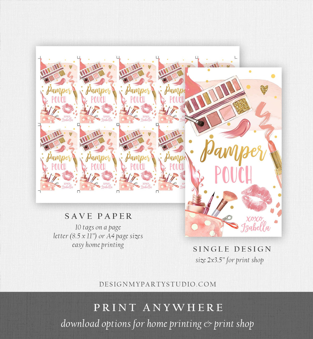 Editable Pamper Party Favor Tag Spa Party Thank You Tags Pamper Pouch Girl Glam Party Labels Pink Gift Tag Digital Template Printable 0420