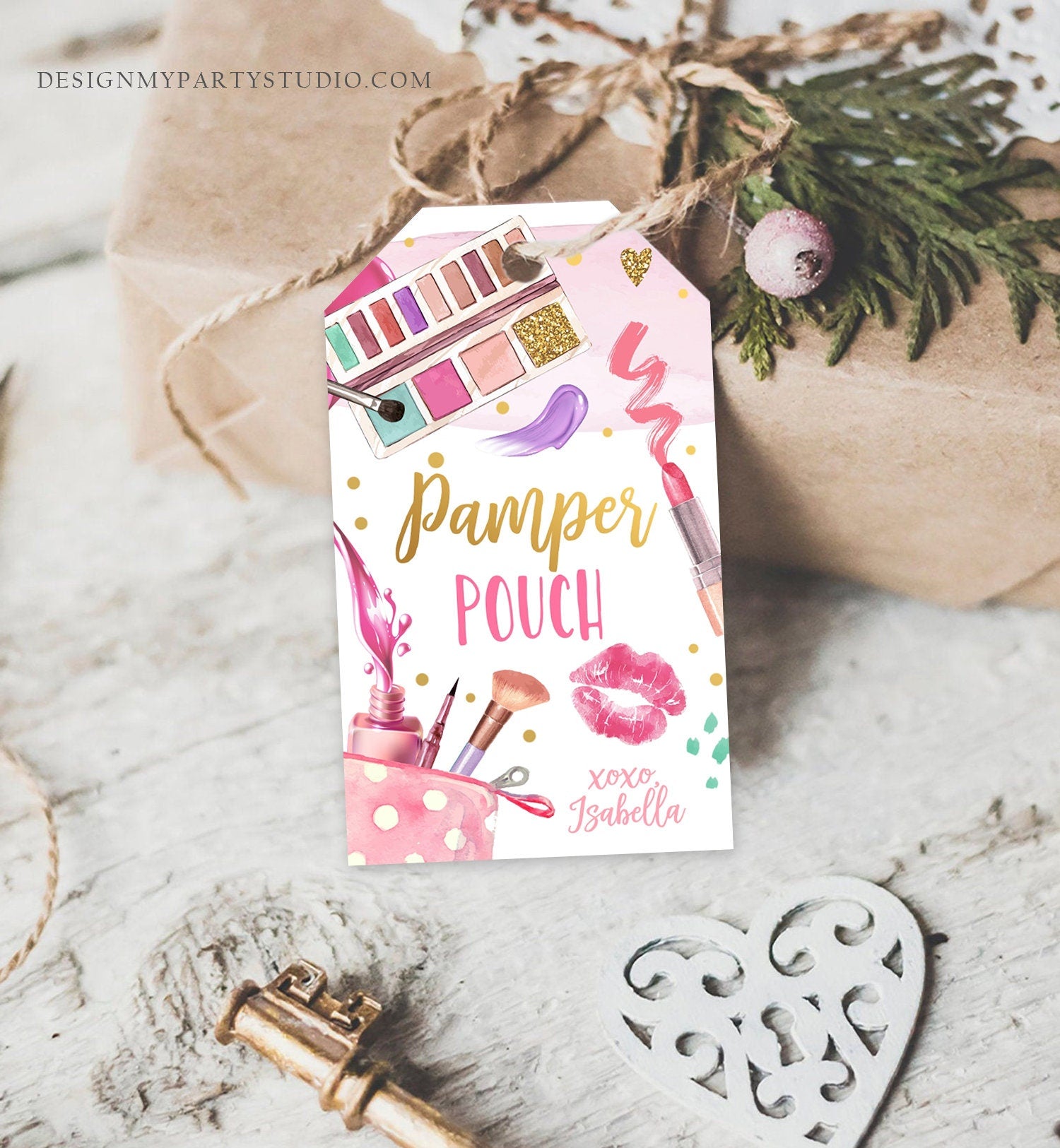 Editable Pamper Party Favor Tags Spa Party Thank You Tags Pamper Pouch Tag Girl Glam Party Labels Pink Gift Tag Digital Corjl Template 0420