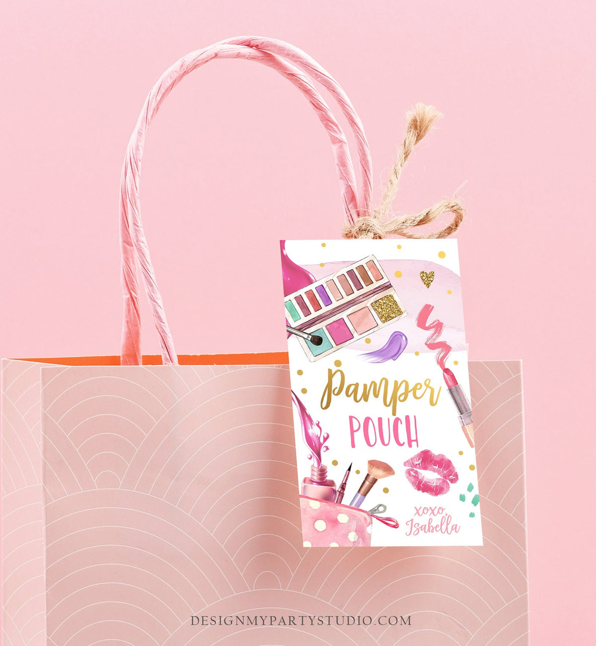 Editable Pamper Party Favor Tags Spa Party Thank You Tags Pamper Pouch Tag Girl Glam Party Labels Pink Gift Tag Digital Corjl Template 0420