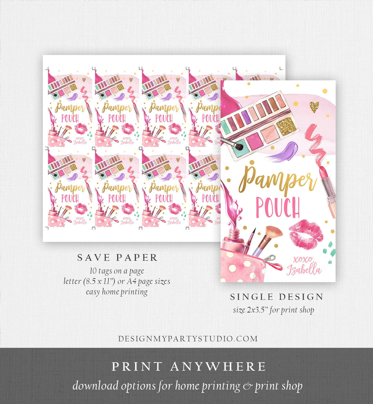 Editable Pamper Party Favor Tags Spa Party Thank You Tags Pamper Pouch Tag Girl Glam Party Labels Pink Gift Tag Digital Corjl Template 0420