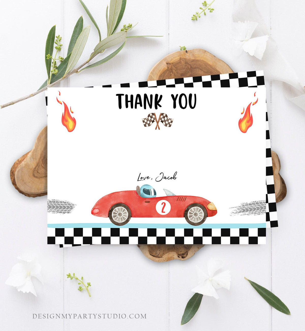 Editable Race Car Thank You Card Two Fast Birthday Boy Red Racing Car Note Birthday Fast One Digital Download Template Printable 0424