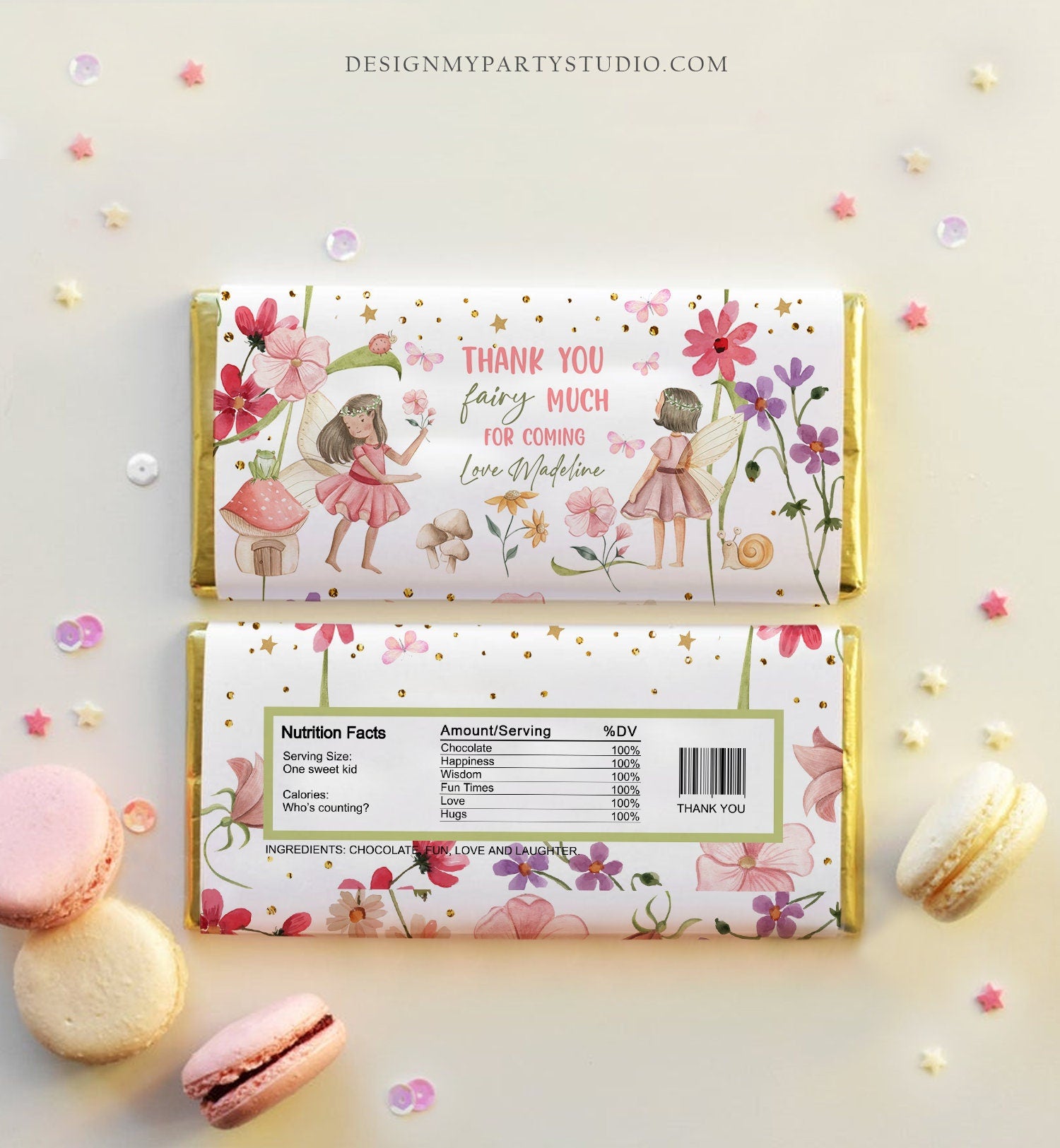 Editable Fairy Candy Bar Wrapper Fairy Chocolate Bar Label Fairy Birthday Favors Forest Garden Girl Digital Download Template Printable 0406
